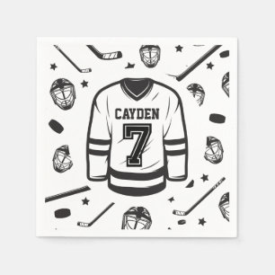 Guardanapo De Papel Aniversário de 7 anos de Hockey preto e Branco