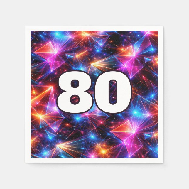 Guardanapo De Papel Aniversário de 80 anos Neon Polígono Abstrato  (Frente)