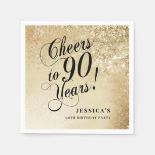 Guardanapo De Papel Aniversário de 90 anos em Ouro Elegante