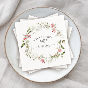 Guardanapo De Papel Aniversário de 90 anos Feminino com Flores Rosa em