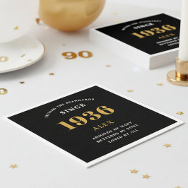 Guardanapo De Papel Aniversário de 90 anos Nome 1936 Preto Dourado Ele