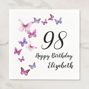 Guardanapo De Papel Aniversário de 98 anos Borboletas Rosa Roxo