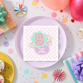 Guardanapo De Papel Aniversário de 9 anos com remendo pastel universit