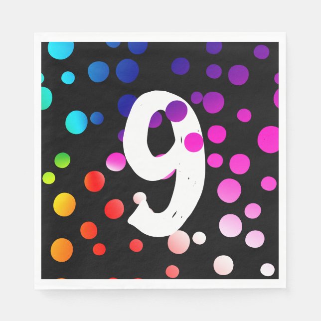 Guardanapo De Papel Aniversário de 9 anos Pontos de Arco-íris (Frente)