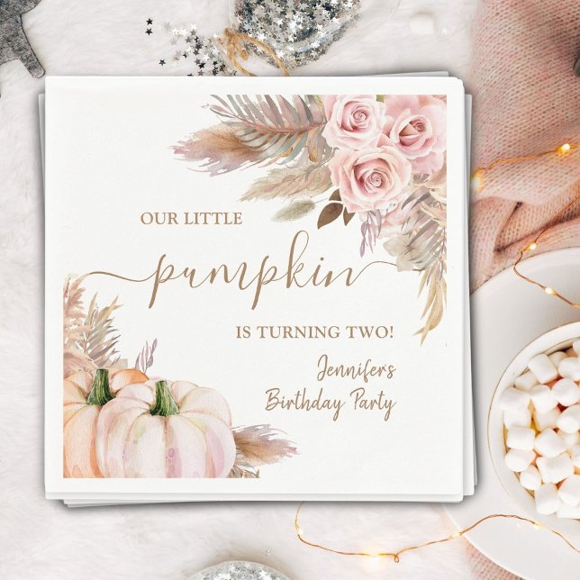 Guardanapo De Papel Aniversário de Abóbora Boho Outono Rosa Menina Out (Criador carregado)
