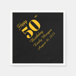 Guardanapo De Papel Aniversário de Adulto Clássico Elegante Preto e Do