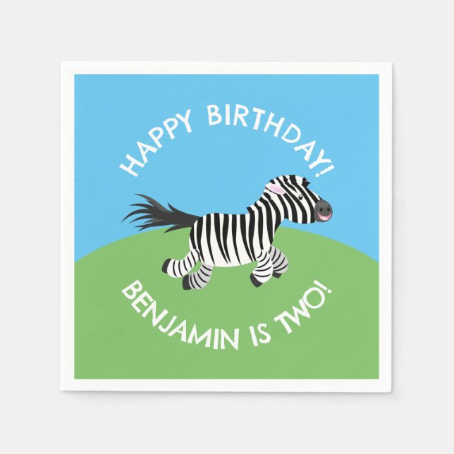 Guardanapo De Papel Aniversário de animação personalizado de zebra bon (Frente)