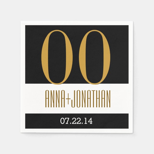 Guardanapo De Papel Aniversário de Ano Personalizado Moderno Dourado e (Frente)