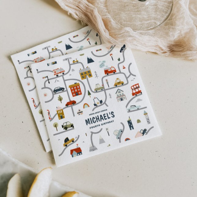 Guardanapo De Papel Aniversário de Automóveis de Cidade Personalizada (Criador carregado)