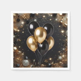 Guardanapo De Papel Aniversário de Balão Brilhante Preto e Dourado Ele