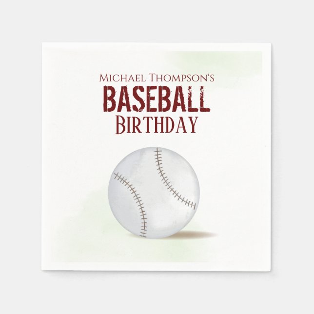 Guardanapo De Papel Aniversário de Baseball com Aquarela Simples Moder (Frente)