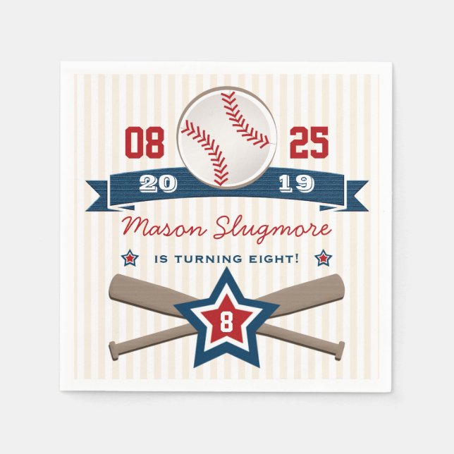 GUARDANAPO DE PAPEL ANIVERSÁRIO DE BASEBALL E BATS (Frente)