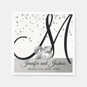 Guardanapo De Papel Aniversário de casamento da prata Monogrammed 25o