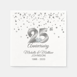 Guardanapo De Papel Aniversário de Casamento de 25 Silver Personalizad