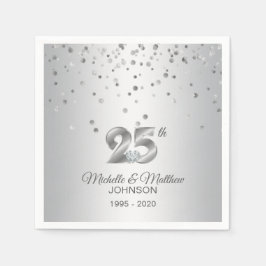 Guardanapo De Papel Aniversário de Casamento de 25 Silver Personalizad