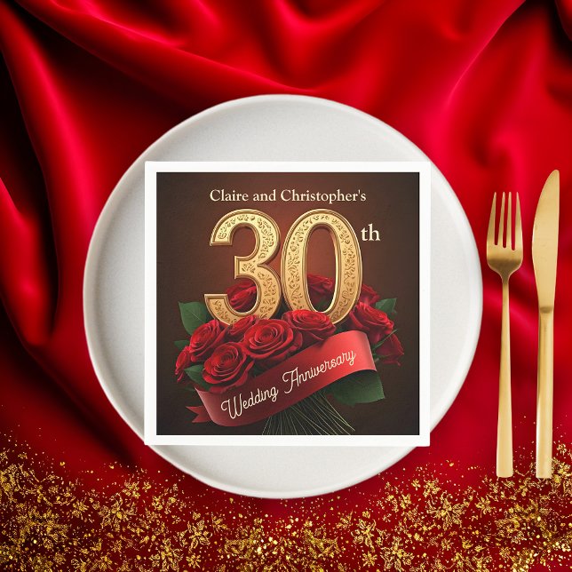 Guardanapo De Papel Aniversário de Casamento de 30 Dourado das Rosas v (Criador carregado)