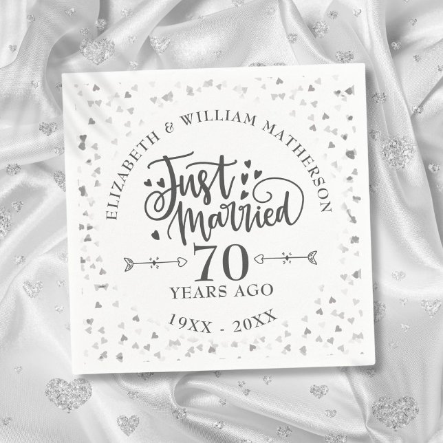 Guardanapo De Papel Aniversário de Casamento do 70 recem casados (Just Married 70th Wedding Anniversary Napkins)