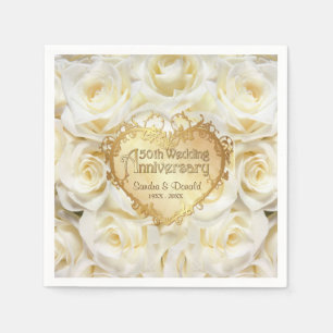 Guardanapo De Papel Aniversário de casamento do rosa branco 50th