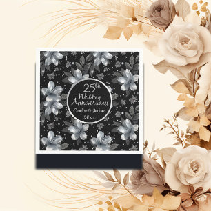 Guardanapo De Papel Aniversário de Casamento Floral do 25 Silver Glitt