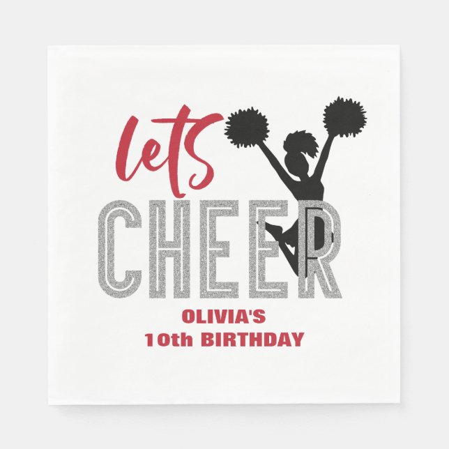 Guardanapo De Papel Aniversário de Cheerhead Red Silver Black Chethday (Frente)
