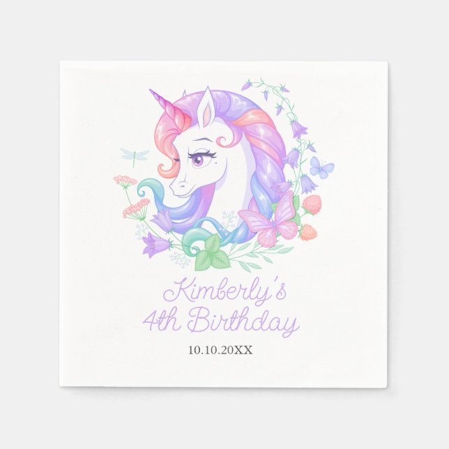 Guardanapo De Papel Aniversário de criança Bonito Unicorn All Ages (Frente)