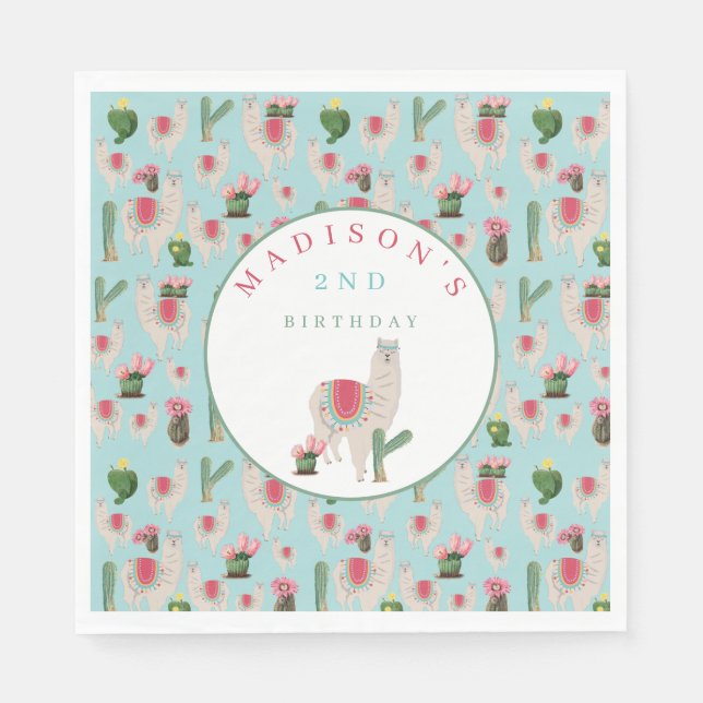 Guardanapo De Papel Aniversário de criança Cute Fiesta Llama & Cactus (Frente)