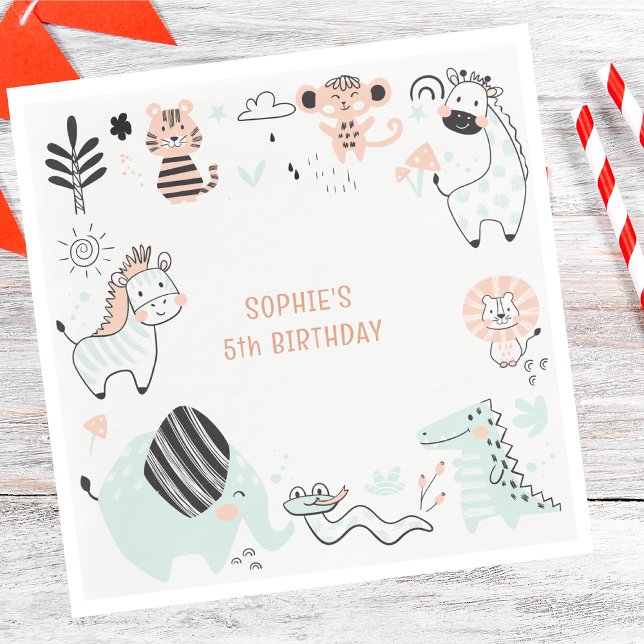 Guardanapo De Papel Aniversário de criança de animais selvagens safari (Criador carregado)