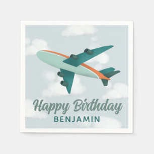 Guardanapo De Papel Aniversário de criança de avião azul-Viagem