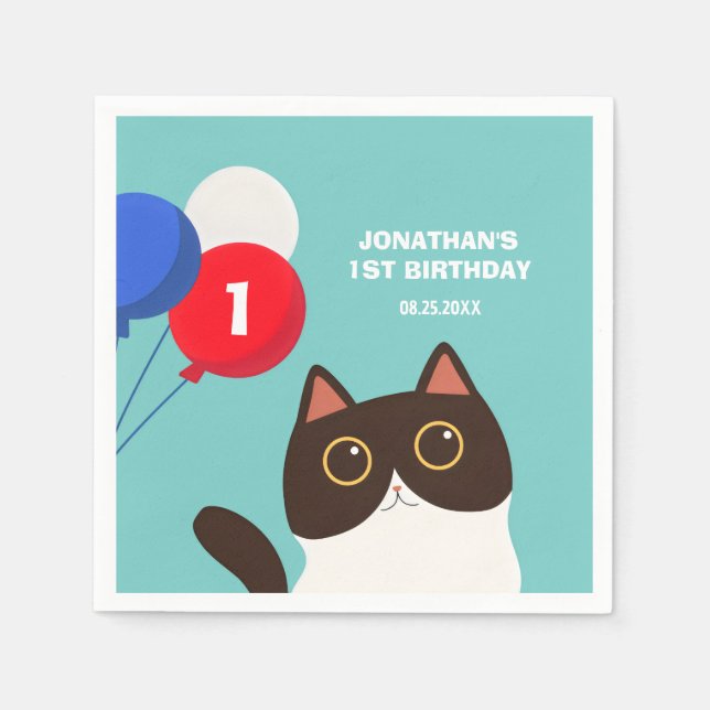 Guardanapo De Papel Aniversário de criança de Balões do legal Cat Part (Frente)