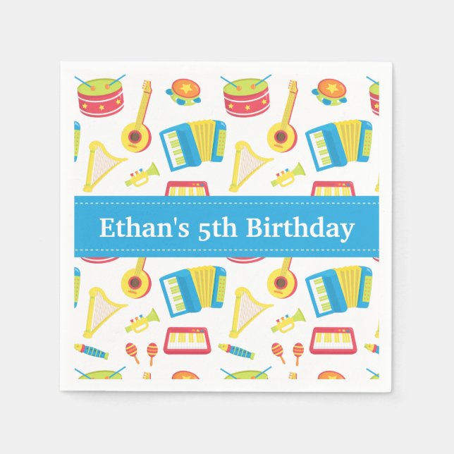 Guardanapo De Papel Aniversário de criança de Instrumentos de Música B (Frente)