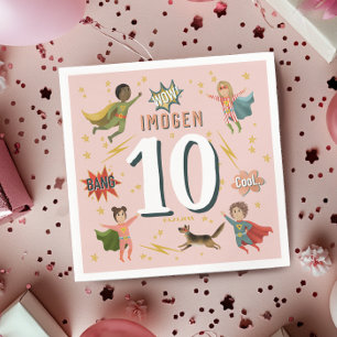 Guardanapo De Papel Aniversário de criança de Super-Herói Rosa Rosa Mo