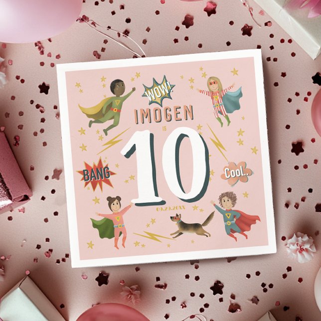 Guardanapo De Papel Aniversário de criança de Super-Herói Rosa Rosa Mo (Criador carregado)