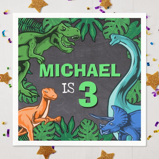 Guardanapo De Papel Aniversário de criança Dinossauro Dino Trex Menino (Customizable Kids Dinosaur Birthday Party Napkins)