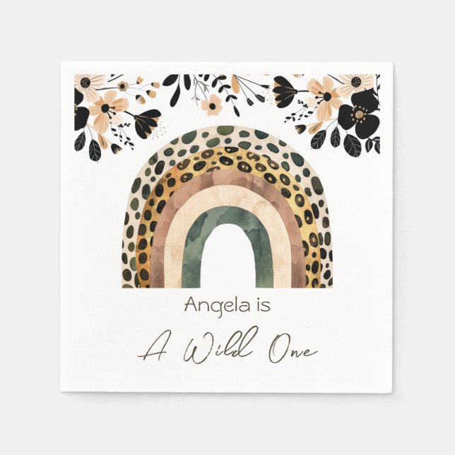 Guardanapo De Papel Aniversário de criança Floral Rainbow Wild One Boh (Frente)