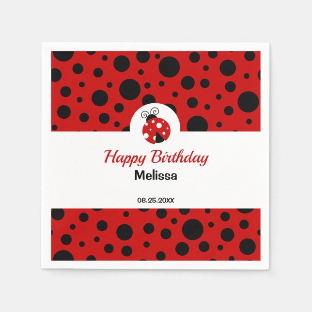 Guardanapo De Papel Aniversário de criança Ladybug Red Black Bolinhas (Frente)
