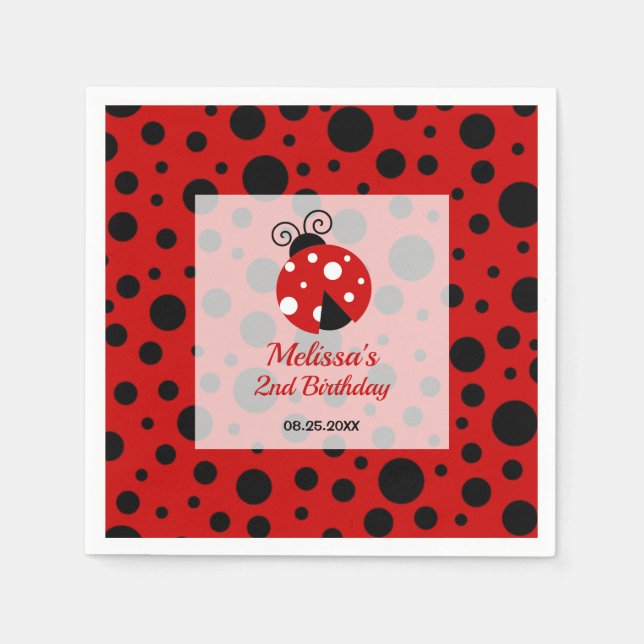 Guardanapo De Papel Aniversário de criança Ladybug Red Black Frame Bol (Frente)