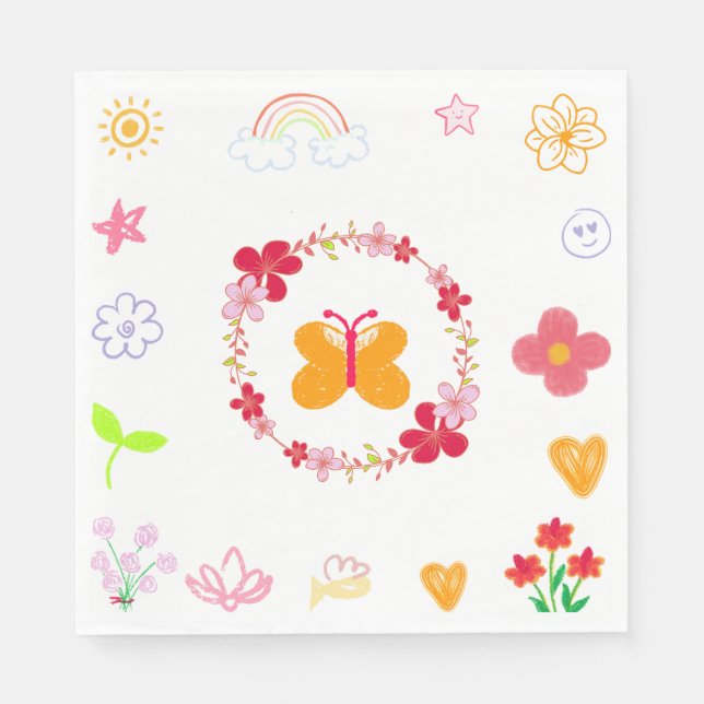 Guardanapo De Papel Aniversário de criança Napkins em Amarelo e Roxo (Frente)