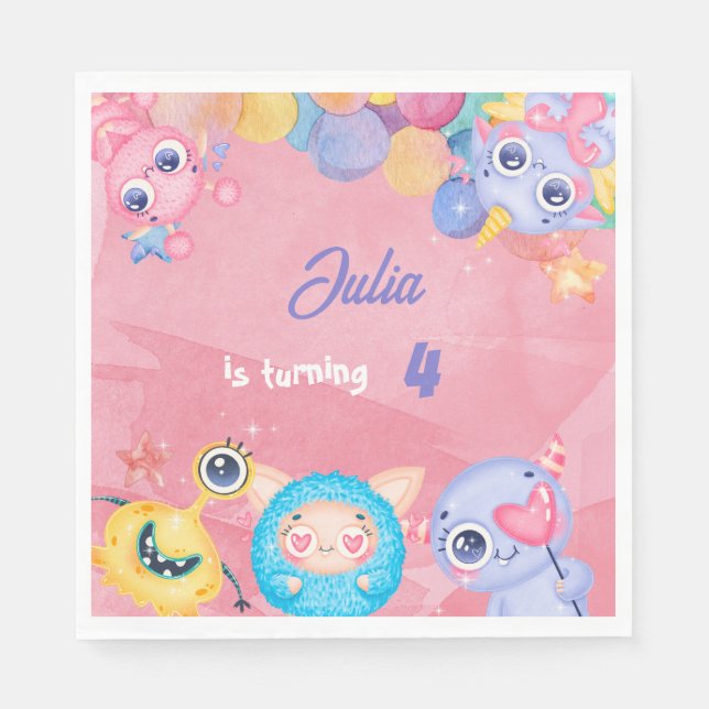 Guardanapo De Papel Aniversário de criança Pequeno e Bonito Monstro (Frente)