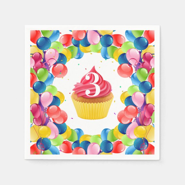 Guardanapo De Papel Aniversário de criança QUALQUER Festa de Balões de (Frente)