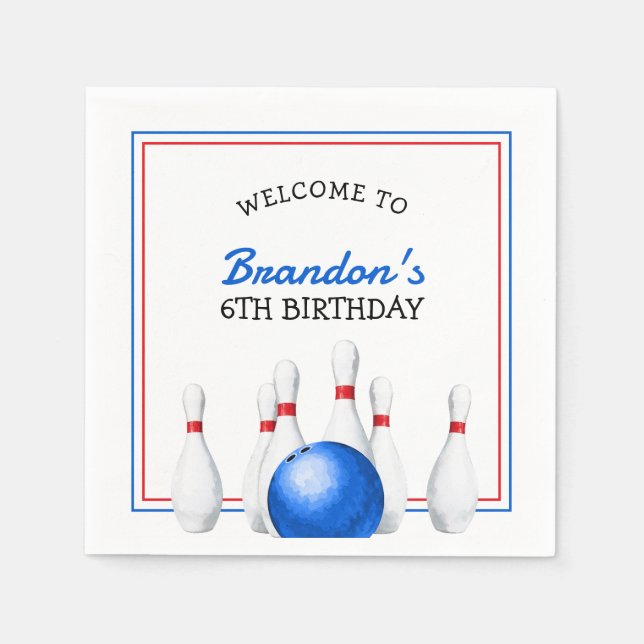 Guardanapo De Papel Aniversário de criança Vermelho e Boliche Azul Div (Frente)