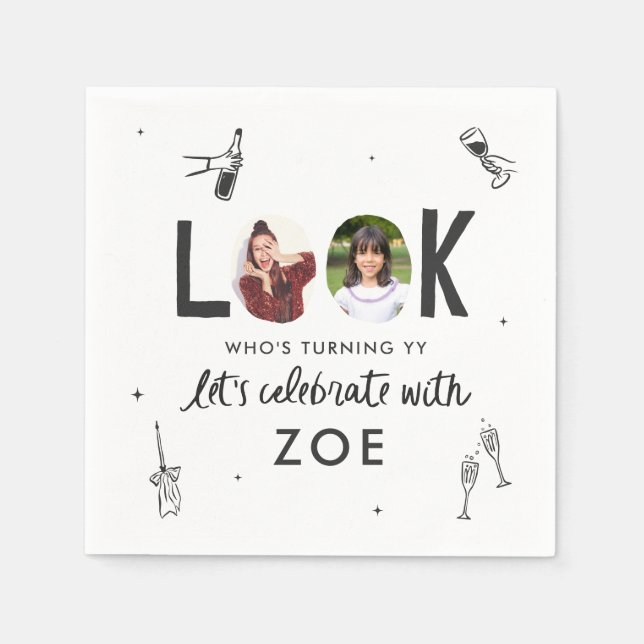 Guardanapo De Papel Aniversário de Diversão Moderna de Foto (Frente)