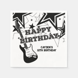 Guardanapo De Papel Aniversário de Estrela do Rock Guitarra Preto Bran