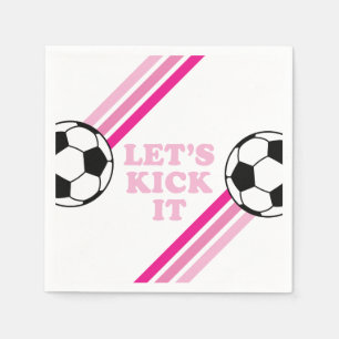 Guardanapo De Papel Aniversário de Futebol Listras Rosa Vamos Chutar