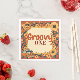Guardanapo De Papel Aniversário de Leão Groovy Retro 70s Primeiro Aniv