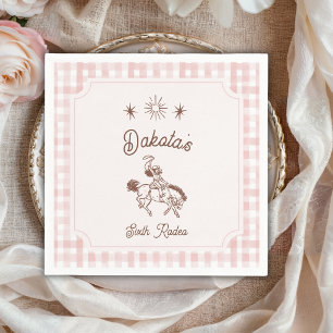 Guardanapo De Papel Aniversário de Menina Caubói Antigo Rosa Xadrez