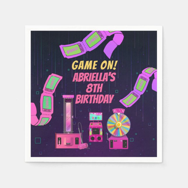 Guardanapo De Papel Aniversário de Meninas de Jogos e Arcade (Frente)