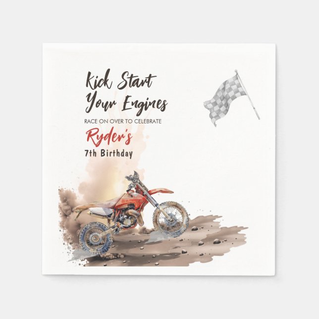 Guardanapo De Papel Aniversário de Moto de Terra Qualquer Idade (Frente)