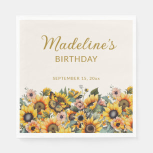Guardanapo De Papel Aniversário de Mulheres Borboleta Girassóis