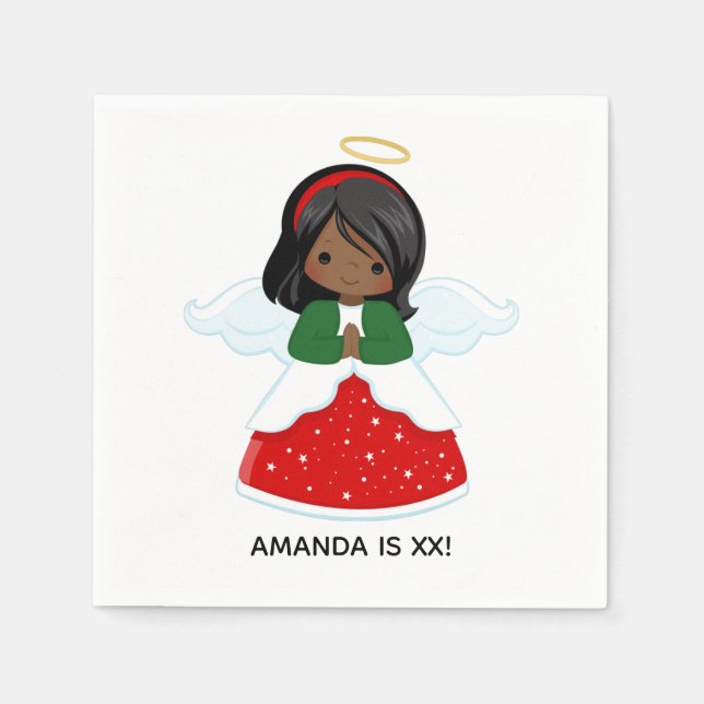Guardanapo De Papel Aniversário de Natal para Menina Africana-American (Frente)