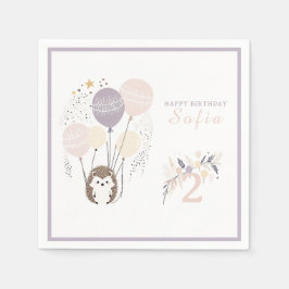 Guardanapo De Papel Aniversário de Pastel Boho Hedgehog e Balões